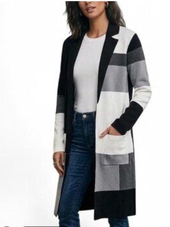 Calvin Klein Sweaters - Calvin Klein Black Gray White Long Colorblock Open Cardigan